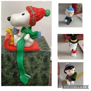 Peanuts - HALLMARK VTG ~ all boxed bundle/3 ornaments & Snoopy stocking holder